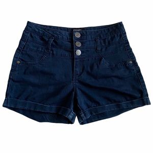 High rise dark wash shorts